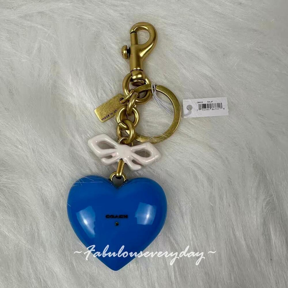 Coach Heart Bag Charm In Resin/Brass/Blue Multi CBH12 Key Chain Key Ring NWT - Picture 3 of 7